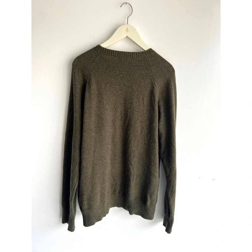 J. Crew Mens XL‎ Olive Green Lambswool Blend Raglan Crewneck Sweater Re-Imagined